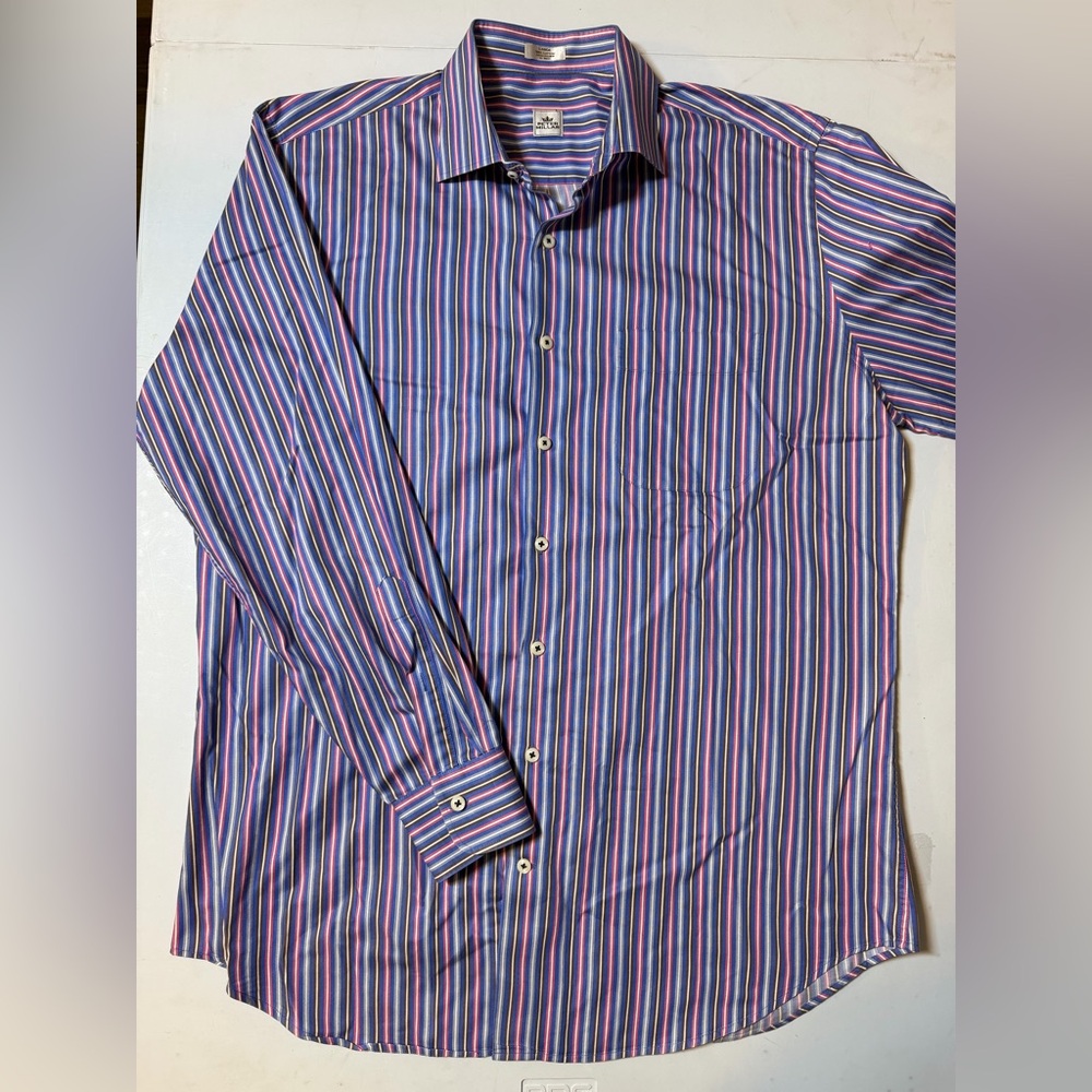 Peter Millar Shirt Mens Large Long Sleeve Cotton Pink Blue Brown Button Down